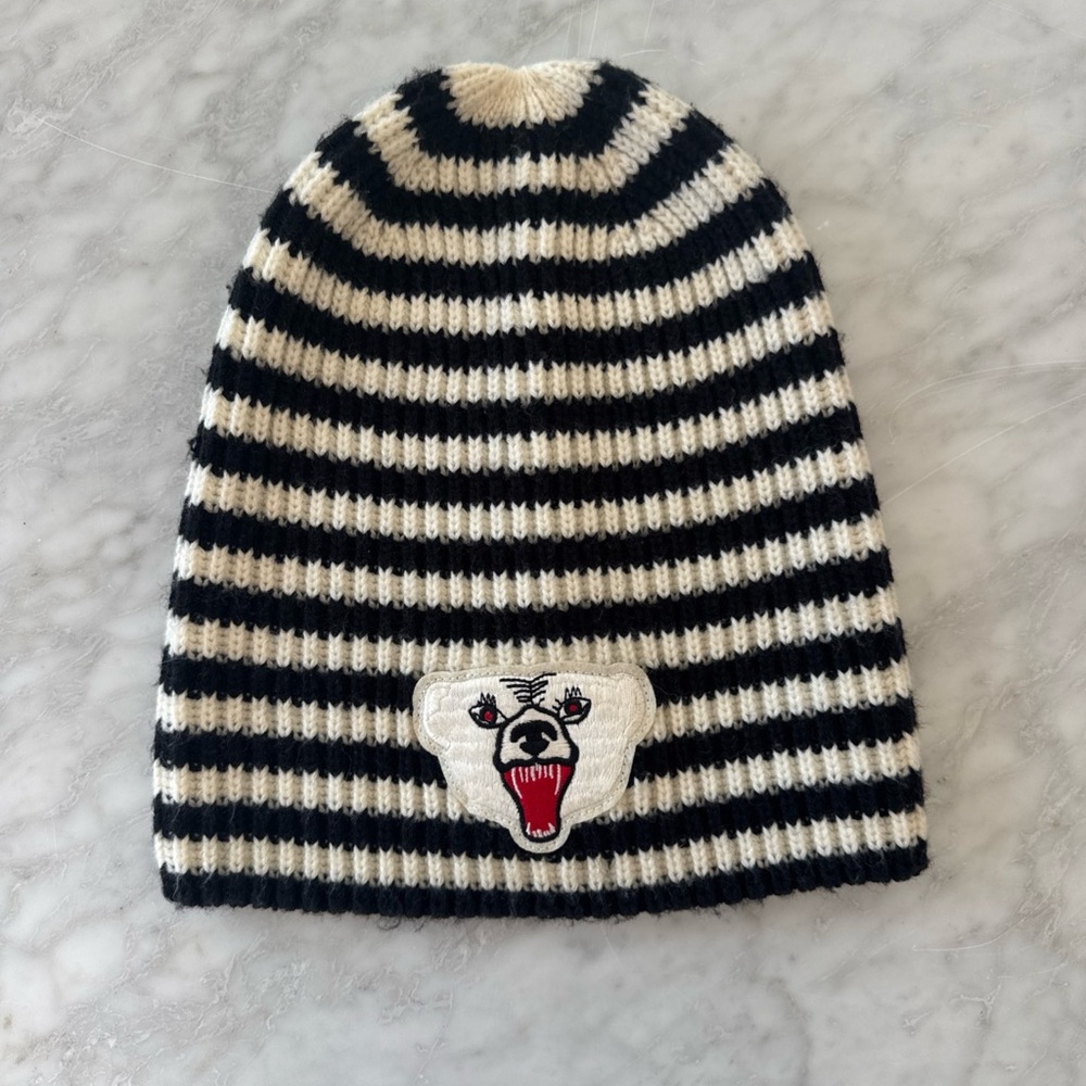 Striped GAP Polar Bear Beanie Black and White Knit Hat One Size New With Tag